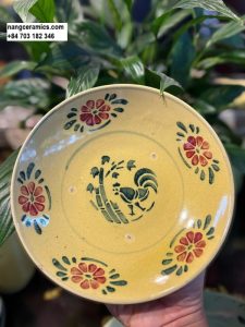 Dĩa 1 Lòng 8 Plate eight with standing chicken and bamboo pattern